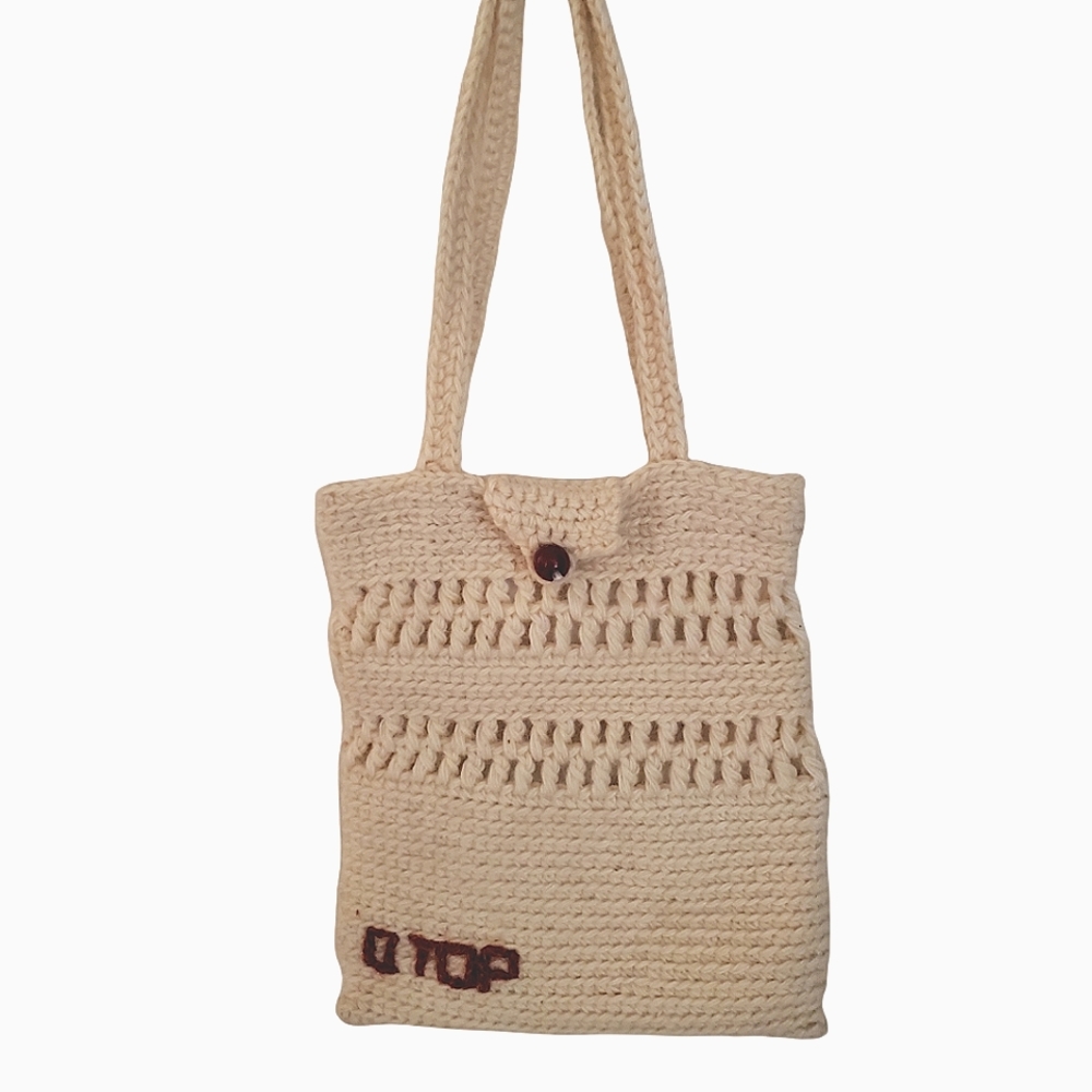 Cream Handcrafted Knit Wool Yarn Granny Bag - Picture 1 of 7